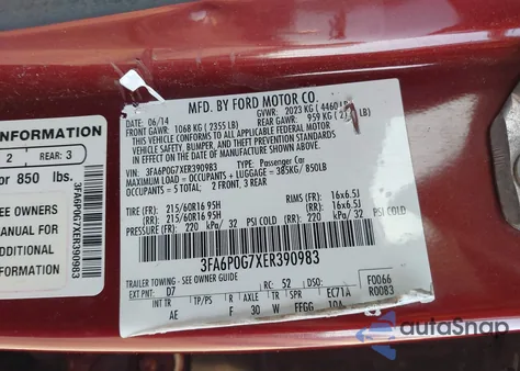 2014 Ford Fusion S from USA, damaged, VIN 3FA6P0G7XER390983